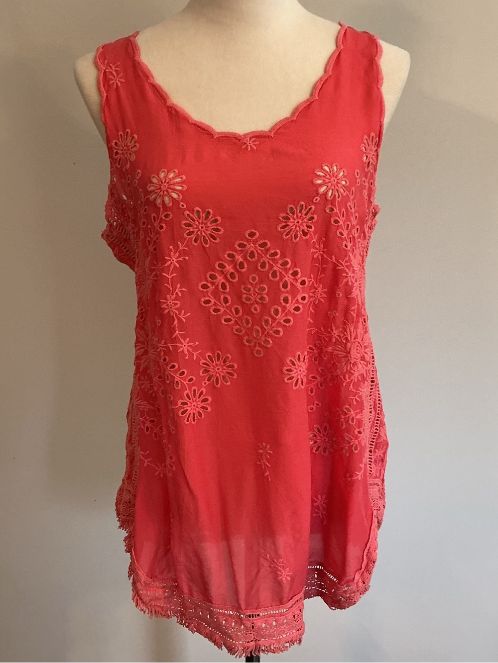 Johnny Was Calypso Coral Eyelet Embroidered Tank - Picture 3 of 10